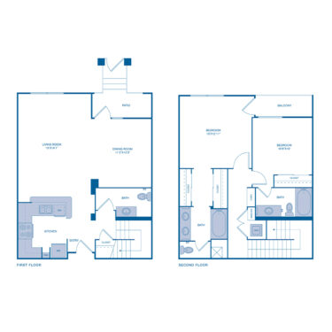 Rendering of the B3TH floor plan with 2 bedroom[s] and 2.5 bathroom[s] at IMT Gallery 421