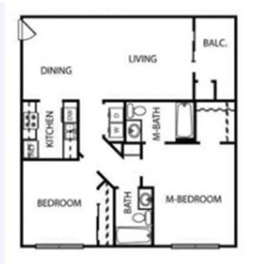 Rendering of the B6 floor plan with 2 bedroom[s] and 2 bathroom[s] at IMT Devonshire
