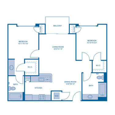 Rendering of the B6 floor plan with 2 bedroom[s] and 2 bathroom[s] at IMT 5700