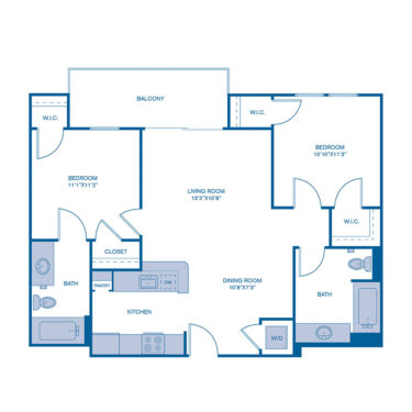 Rendering of the B5 floor plan with 2 bedroom[s] and 2 bathroom[s] at IMT 5700