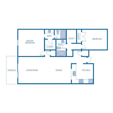 Rendering of the B3 floor plan with 2 bedroom[s] and 2 bathroom[s] at IMT Belasera at Forest Hills