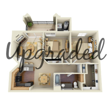 Rendering of the B1 Upgrade floor plan with 2 bedroom[s] and 1 bathroom[s] at IMT Stevenson Ranch