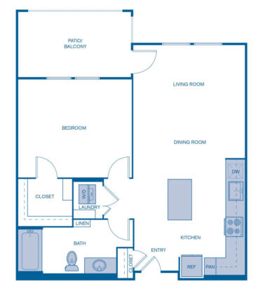 Rendering of the A4 floor plan with 1 bedroom[s] and 1 bathroom[s] at IMT Laguna Niguel