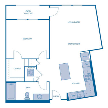 Rendering of the A5 floor plan with 1 bedroom[s] and 1 bathroom[s] at IMT Laguna Niguel