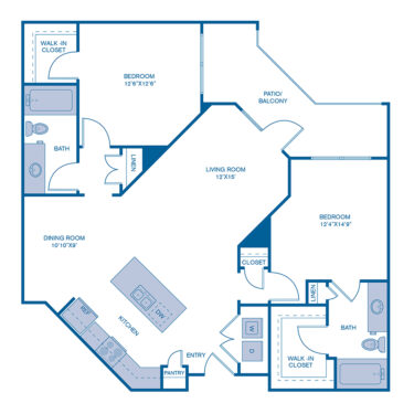 Rendering of the B5 floor plan with 2 bedroom[s] and 2 bathroom[s] at IMT Prestonwood