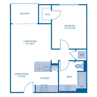 Rendering of the A1 floor plan with 1 bedroom[s] and 1 bathroom[s] at IMT 5700