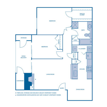 Rendering of the B1 floor plan with 2 bedroom[s] and 1 bathroom[s] at IMT Wood Ranch