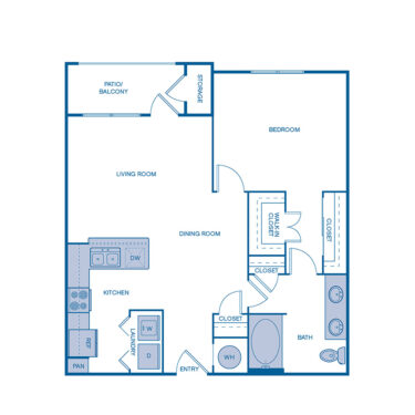 Rendering of the A3 floor plan with 1 bedroom[s] and 1 bathroom[s] at IMT Buckhead on 26th