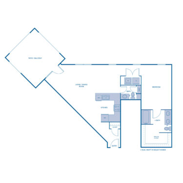 Rendering of the A6LOFT floor plan with 1 bedroom[s] and 1.5 bathroom[s] at IMT Franklin Gateway