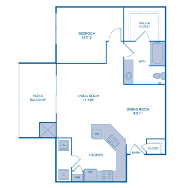 Rendering of the A2 floor plan with 1 bedroom[s] and 1 bathroom[s] at IMT Cornerstar Ranch