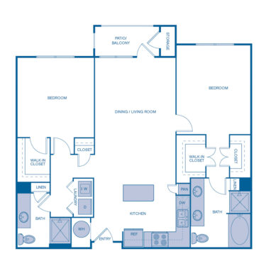 Rendering of the B3 PREMIUM floor plan with 2 bedroom[s] and 2 bathroom[s] at IMT Buckhead on 26th