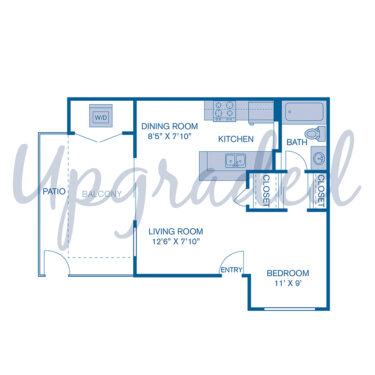 Rendering of the E1 Upgrade floor plan with a Studio bedroom and 1 bathroom[s] at IMT Sorrento Valley