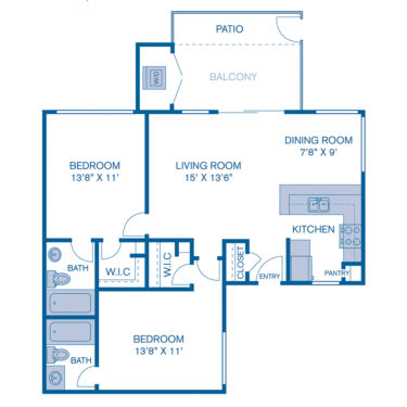 Rendering of the B3 floor plan with 2 bedroom[s] and 2 bathroom[s] at IMT Sorrento Valley