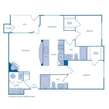 Rendering of the B1 floor plan with 2 bedroom[s] and 2 bathroom[s] at IMT Dayton Station