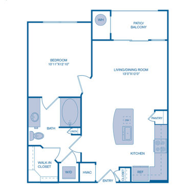 Rendering of the A1 floor plan with 1 bedroom[s] and 1 bathroom[s] at IMT at RidgeGate