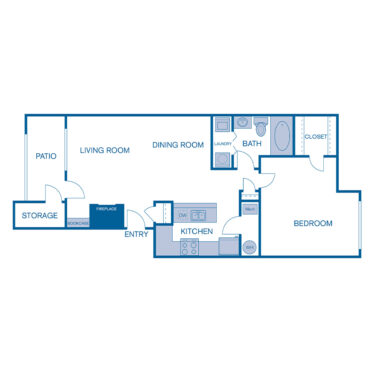 Rendering of the A3e floor plan with 1 bedroom[s] and 1 bathroom[s] at IMT Cherry Creek