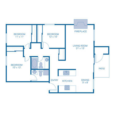 Rendering of the 3A floor plan with 3 bedroom[s] and 2 bathroom[s] at IMT Desert Palm Village