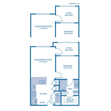 Rendering of the A3 floor plan with 1 bedroom[s] and 1 bathroom[s] at IMT Prestonwood