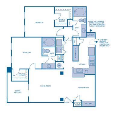 Rendering of the B3E Upgrade floor plan with 2 bedroom[s] and 2 bathroom[s] at IMT Cool Springs