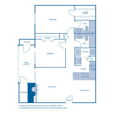 Rendering of the B2 floor plan with 2 bedroom[s] and 2 bathroom[s] at IMT Wood Ranch