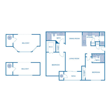 Rendering of the B1w floor plan with 2 bedroom[s] and 2 bathroom[s] at IMT Cherry Creek