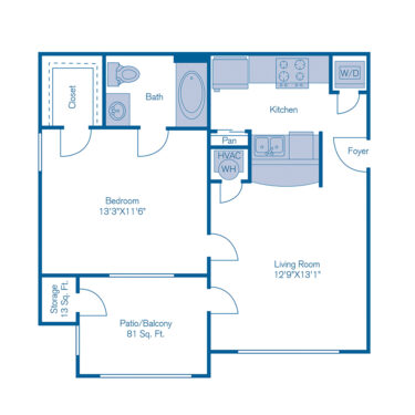 Rendering of the A1 floor plan with 1 bedroom[s] and 1 bathroom[s] at IMT Deerfield