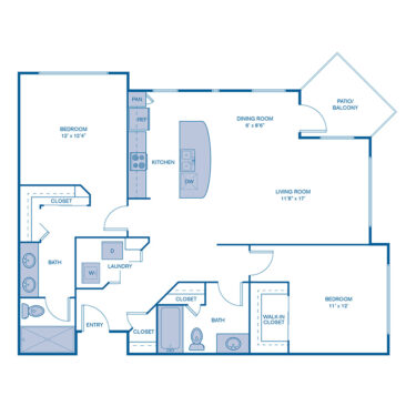 Rendering of the B2 floor plan with 2 bedroom[s] and 2 bathroom[s] at IMT North Scottsdale