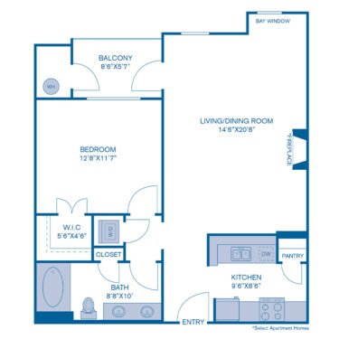 Rendering of the A12 floor plan with 1 bedroom[s] and 1 bathroom[s] at IMT at City Park