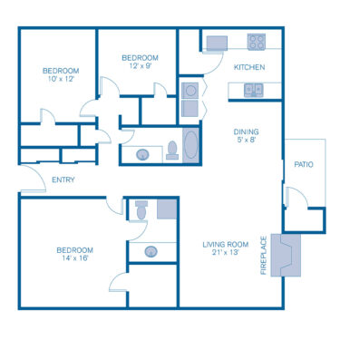 Rendering of the 3B floor plan with 3 bedroom[s] and 2 bathroom[s] at IMT Desert Palm Village