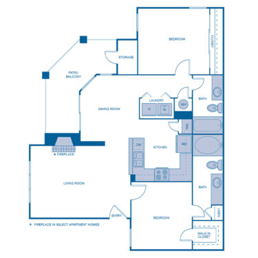 Rendering of the B2 Upgrade floor plan with 2 bedroom[s] and 2 bathroom[s] at IMT Hyland Hills