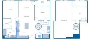 Rendering of the B2 PENTHOUSE floor plan with 2 bedroom[s] and 2 bathroom[s] at IMT Laguna Niguel
