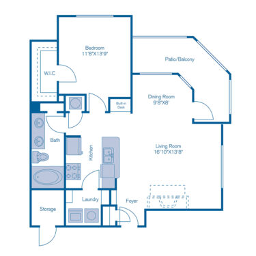 Rendering of the A5 floor plan with 1 bedroom[s] and 1 bathroom[s] at IMT Deerfield