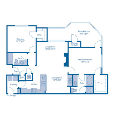 Rendering of the B3 floor plan with 2 bedroom[s] and 2 bathroom[s] at IMT Stoneleigh at Deerfield