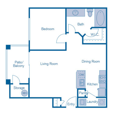 Rendering of the A1 floor plan with 1 bedroom[s] and 1 bathroom[s] at IMT Riverview