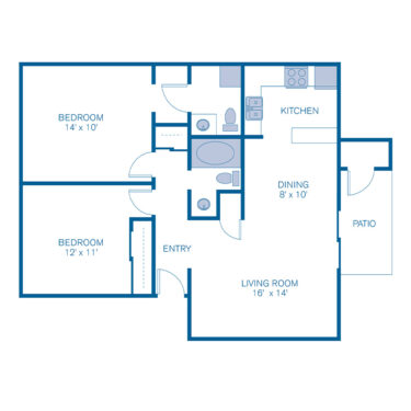 Rendering of the 2B UPGRADE floor plan with 2 bedroom[s] and 2 bathroom[s] at IMT Desert Palm Village