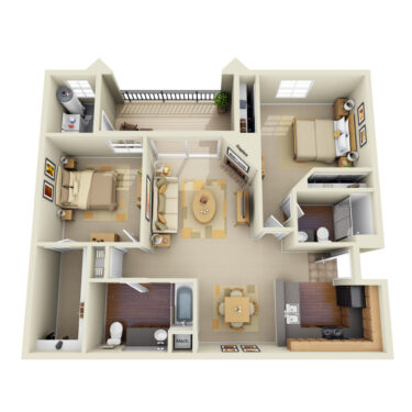 Rendering of the B2 floor plan with 2 bedroom[s] and 2 bathroom[s] at IMT Stevenson Ranch