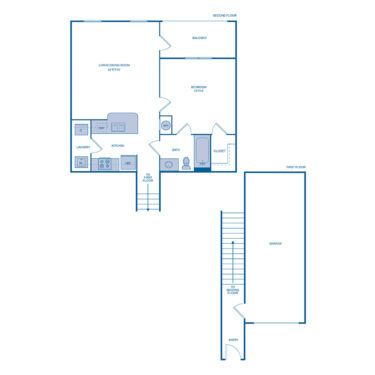 Rendering of the A2 floor plan with 1 bedroom[s] and 1 bathroom[s] at IMT Cinco Ranch