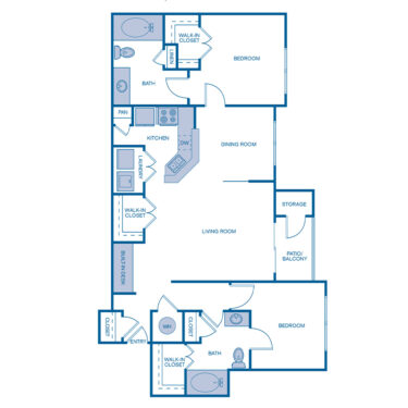 Rendering of the B2W floor plan with 2 bedroom[s] and 2 bathroom[s] at IMT Cool Springs
