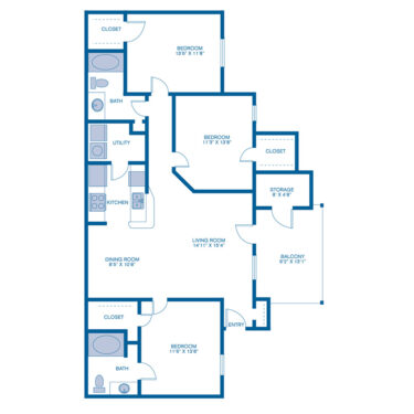 Rendering of the C1 floor plan with 3 bedroom[s] and 2 bathroom[s] at IMT Woodland Meadows