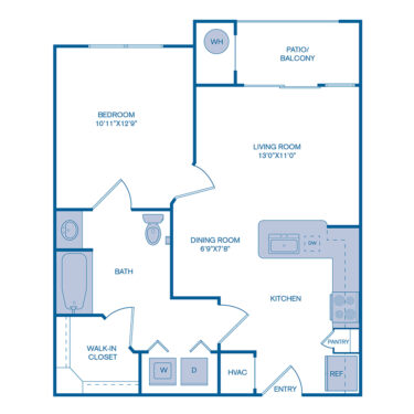 Rendering of the A2 floor plan with 1 bedroom[s] and 1 bathroom[s] at IMT at RidgeGate