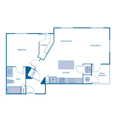 Rendering of the A4 floor plan with 1 bedroom[s] and 1 bathroom[s] at IMT Desert Ridge