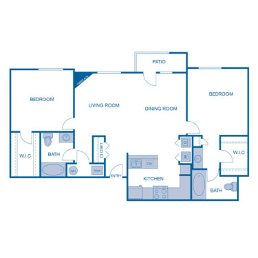 Rendering of the B1e floor plan with 2 bedroom[s] and 2 bathroom[s] at IMT Cherry Creek
