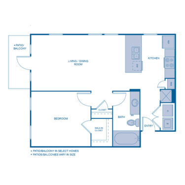 Rendering of the A2 floor plan with 1 bedroom[s] and 1 bathroom[s] at IMT Franklin Gateway