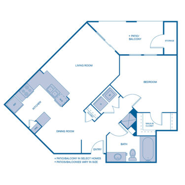 Rendering of the A4 floor plan with 1 bedroom[s] and 1 bathroom[s] at IMT Franklin Gateway
