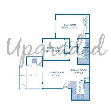 Rendering of the B1 Upgrade floor plan with 2 bedroom[s] and 1 bathroom[s] at IMT Sorrento Valley