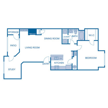 Rendering of the A5e floor plan with 1 bedroom[s] and 1 bathroom[s] at IMT Cherry Creek
