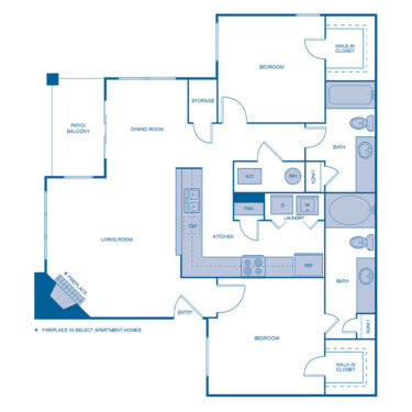Rendering of the B4 floor plan with 2 bedroom[s] and 2 bathroom[s] at IMT Hyland Hills