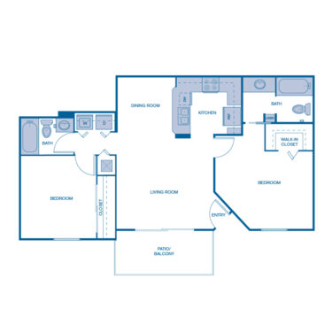 Rendering of the B1 floor plan with 2 bedroom[s] and 2 bathroom[s] at IMT Boynton Beach