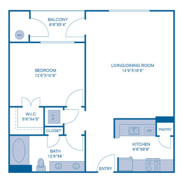 Rendering of the A9 floor plan with 1 bedroom[s] and 1 bathroom[s] at IMT at City Park