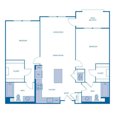 Rendering of the B2 floor plan with 2 bedroom[s] and 2 bathroom[s] at IMT Laguna Niguel